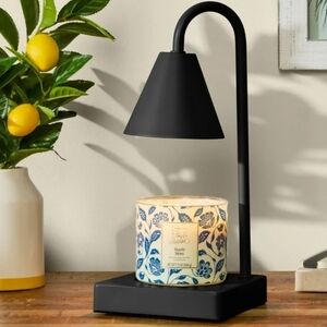 Mainstays Black Candle Holder Lamp with Blue Floral Candle